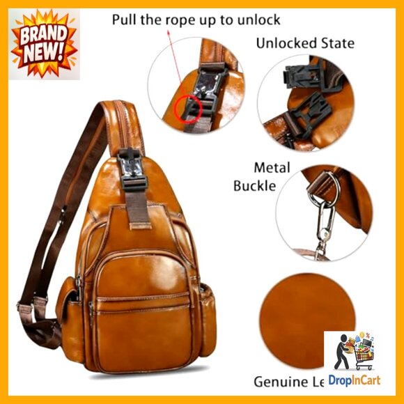 Genuine Leather Sling Backpack Crossbody Bag Retro Style Large Capacity main image 7